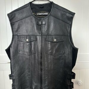 Street Steel Brawler Men's Black Leather Biker Vest